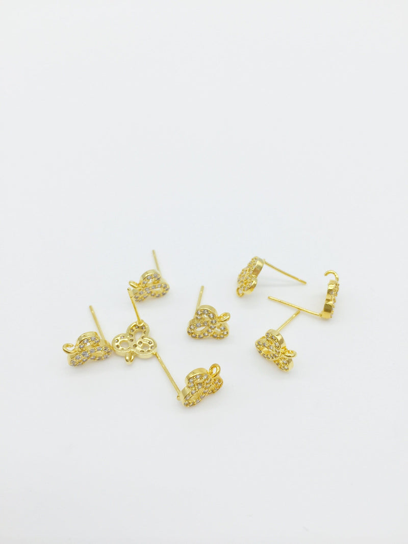 1 pair x 18K Gold Plated Knot Earring Studs with Cubic Zirconia (0411)