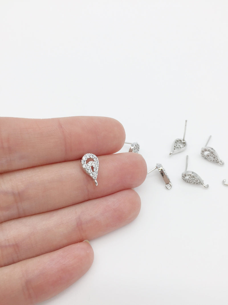 1 pair x Platinum Plated Teardrop Earring Studs with Cubic Zirconia (0417)