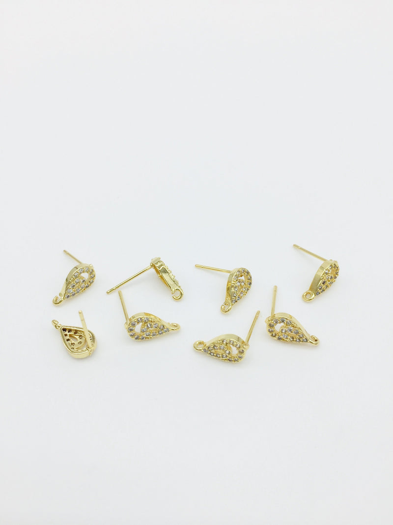 1 pair x 18K Gold Plated Teardrop Earring Studs with Cubic Zirconia, 6x11mm (0414)