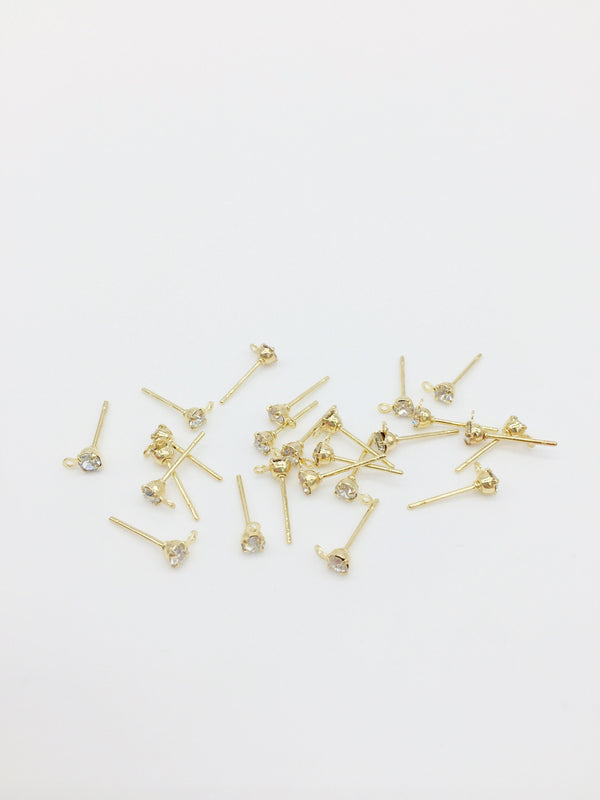 5 pairs x Tiny 18K Gold Crystal Earring Studs, Gold Cubic Zirconia Earring Posts, 3x10mm (0413)