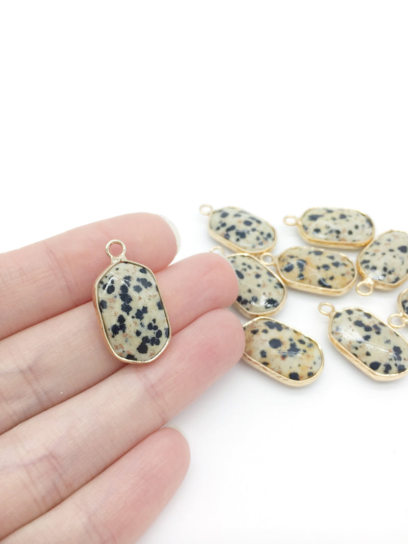 1 x Hexagon Shaped Dalmatian Jasper Pendant, 25x14mm (0553)