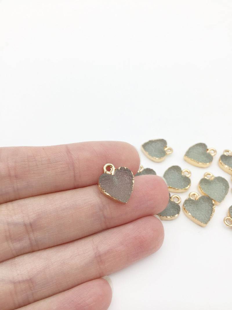 2 x Grey Heart Electroplated Druzy Imitation Charms, 15x12mm (1015)