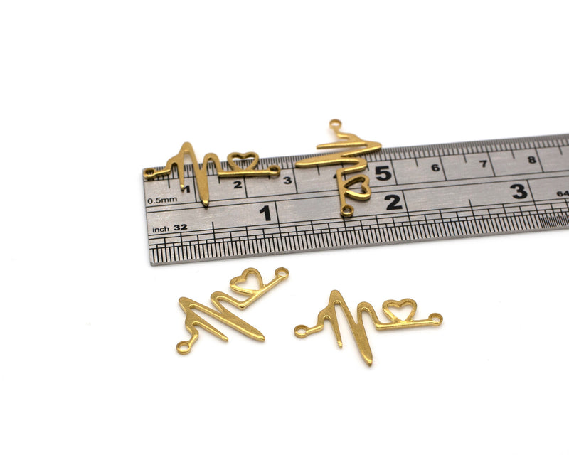 6 x Raw Brass Heartbeat Connectors, 28x18mm (C0058)