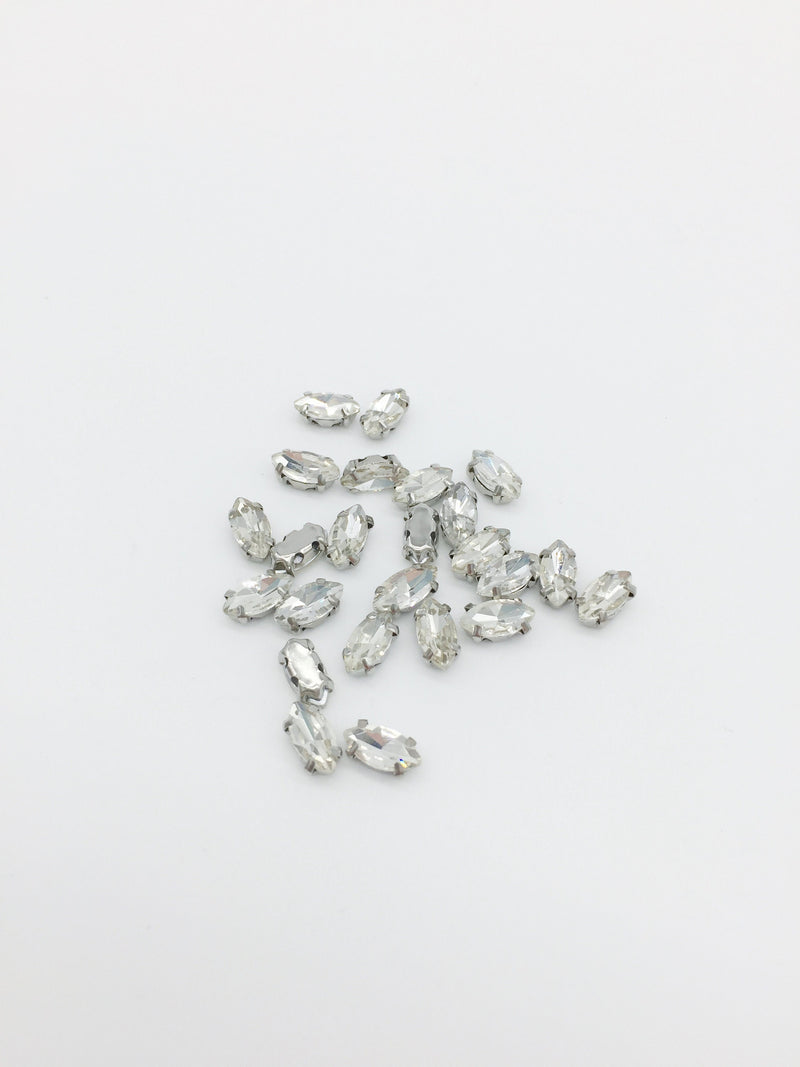 24 x 4x8mm Clear Glass Navette Rhinestones, Sew-on Crystals 2782)