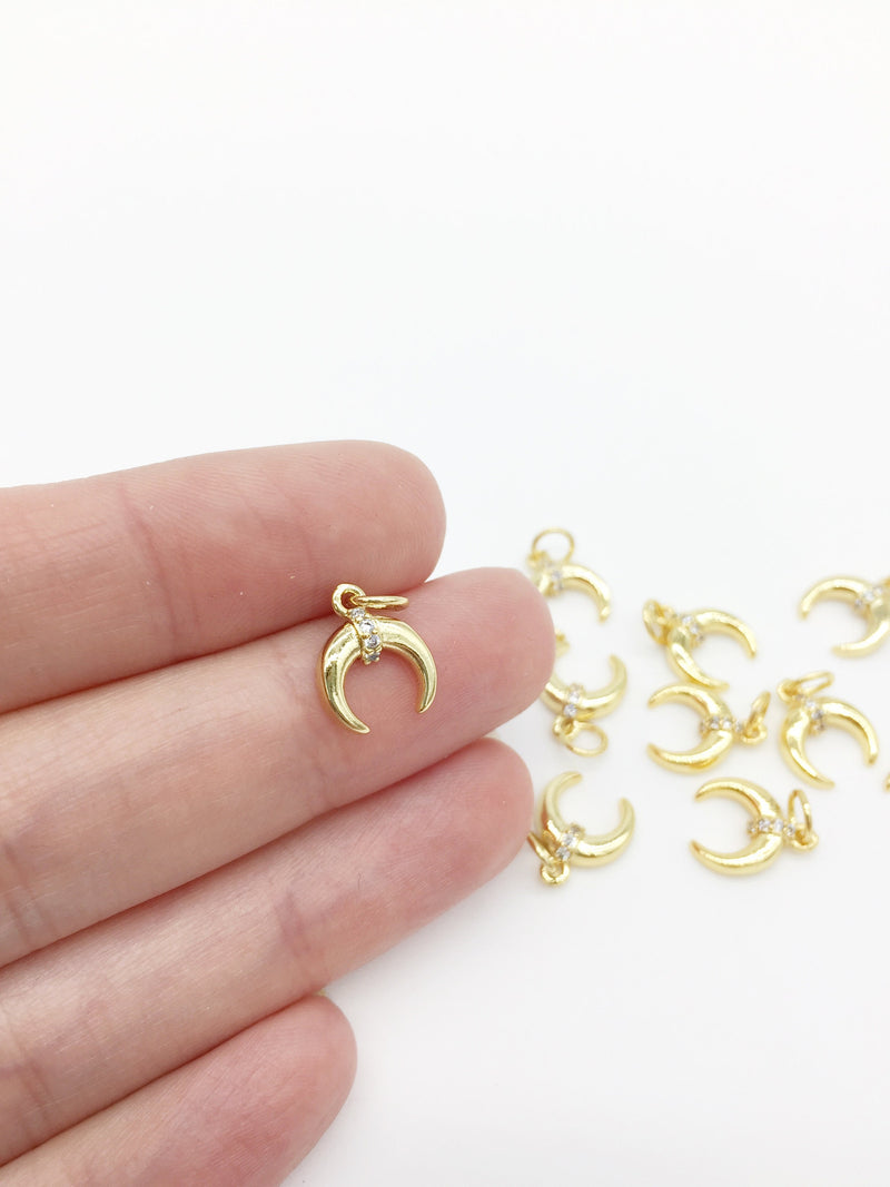 1 x 18K Gold Plated Tiny Cubic Zirconia Crescent Moon Charm, 9x11mm (0449)