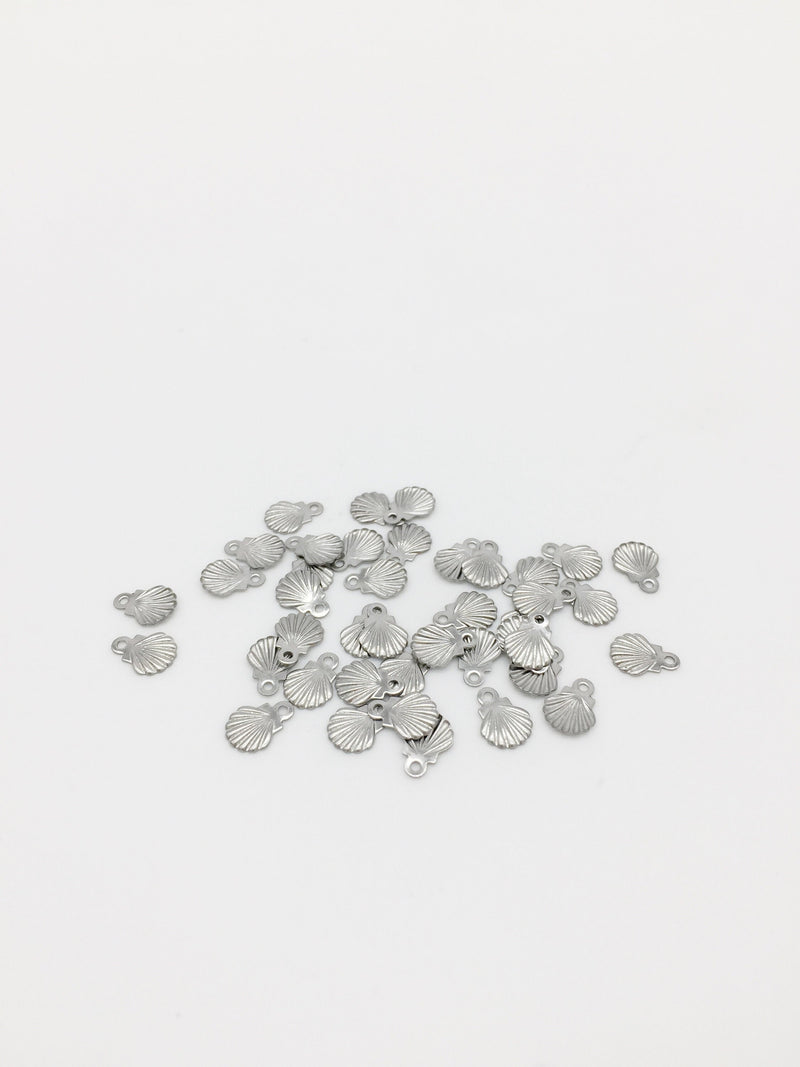 50 x Tiny Stainless Steel Shell Charms, 8x6mm (1034)