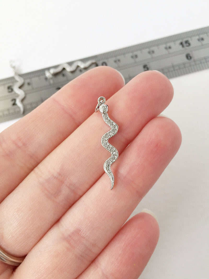 1 x Platinum Plated Cubic Zirconia Snake Charm, 29x6mm (1458)