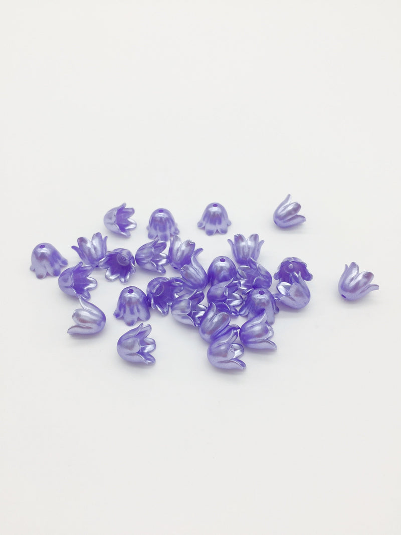 40 x Lavender Acrylic Flower Beads Bell Shaped, 10x11mm (3199)