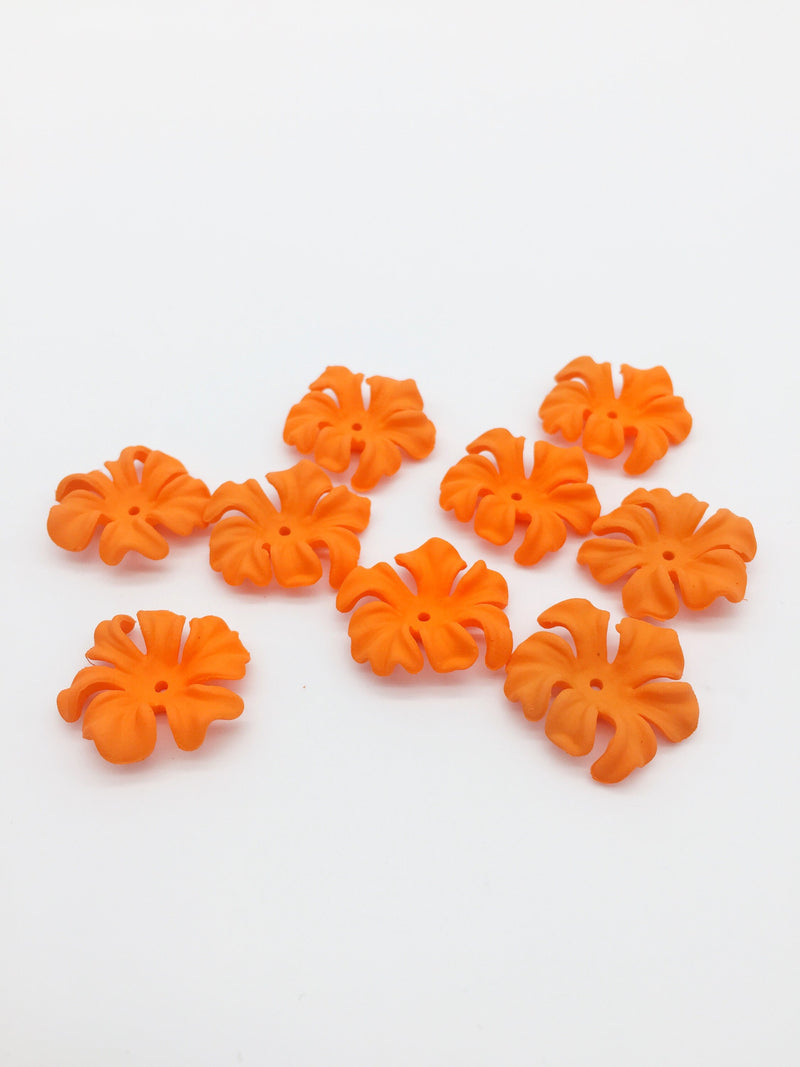 8 x Rubberized Acrylic Orange Flowers Beads, 22mm (3194)