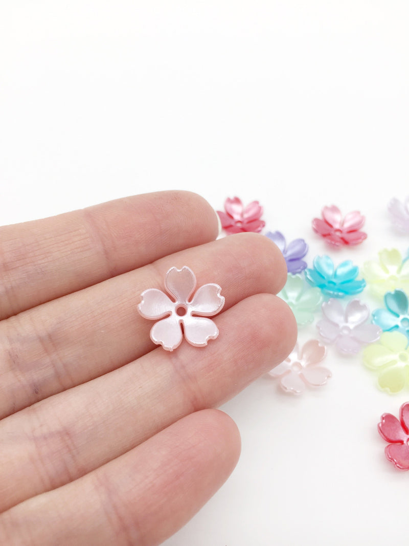 20 x Pearlised Multicolour Flower Beads, 15mm (3384)