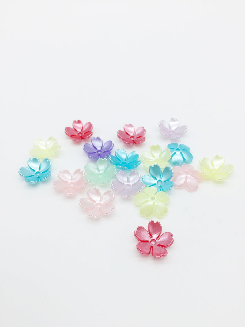 20 x Pearlised Multicolour Flower Beads, 15mm (3384)