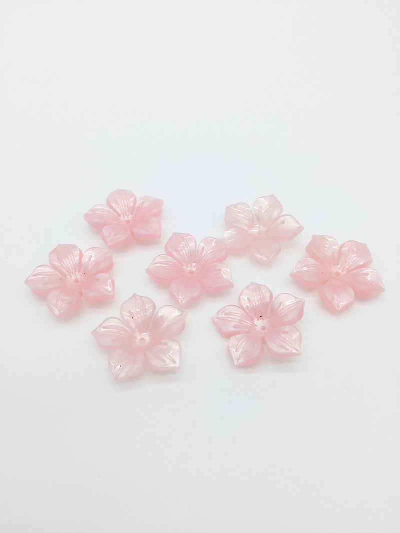 4 x Large Acrylic Pearl Pink Flower Beads, 30mm (3214)