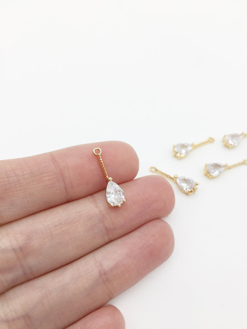 1 x 24K Gold Plated Pear Cut Cubic Zirconia Bar Charms, 18x5mm (1129)