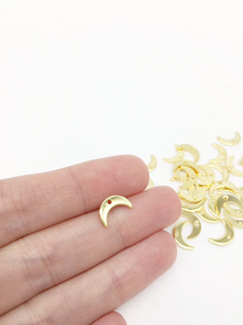 12 x Gold Plated Stainless Steel Crescent Moon Charms, 11x7mm (1164)