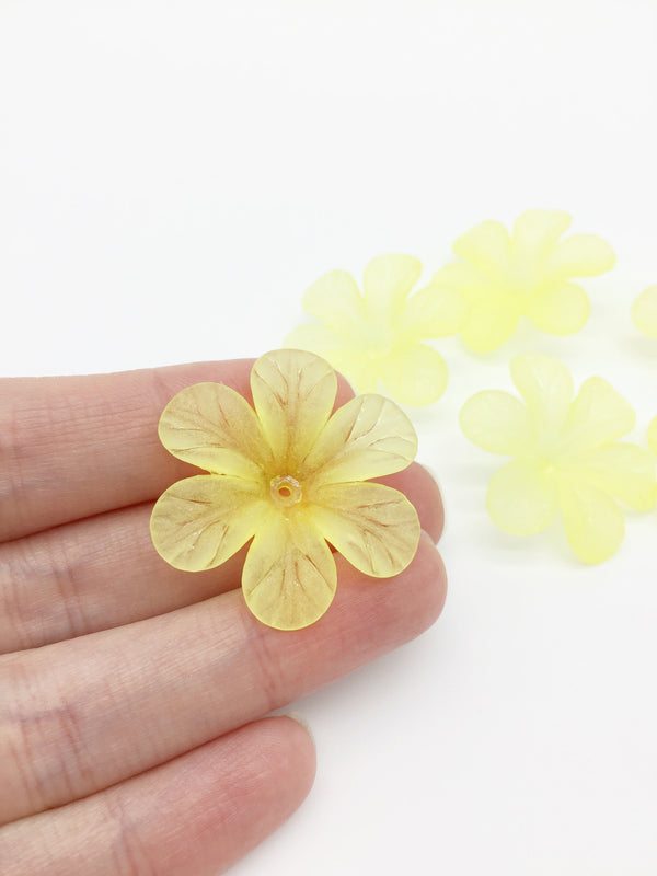 10 x Large Frosted Yellow Flower Beads, 33mm Lucite Flowers