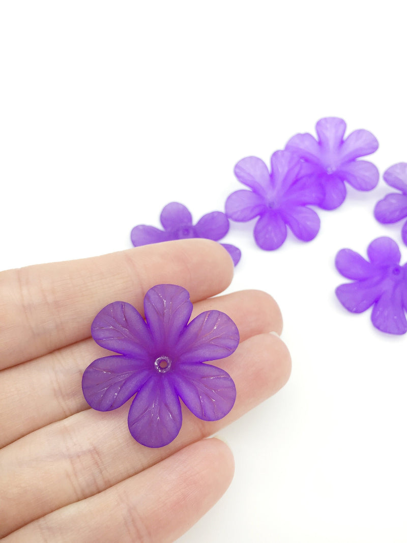 10 x Large Purple Acrylic Flower Beads, 33mm Lucite Flowers (3212)