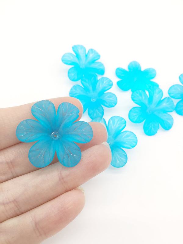 10 x Large Bright Blue Acrylic Flower Beads, 33mm (3213)