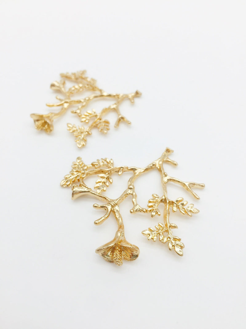 2 x Champagne Gold Calla Flower Branch Embellishment, 48x51mm