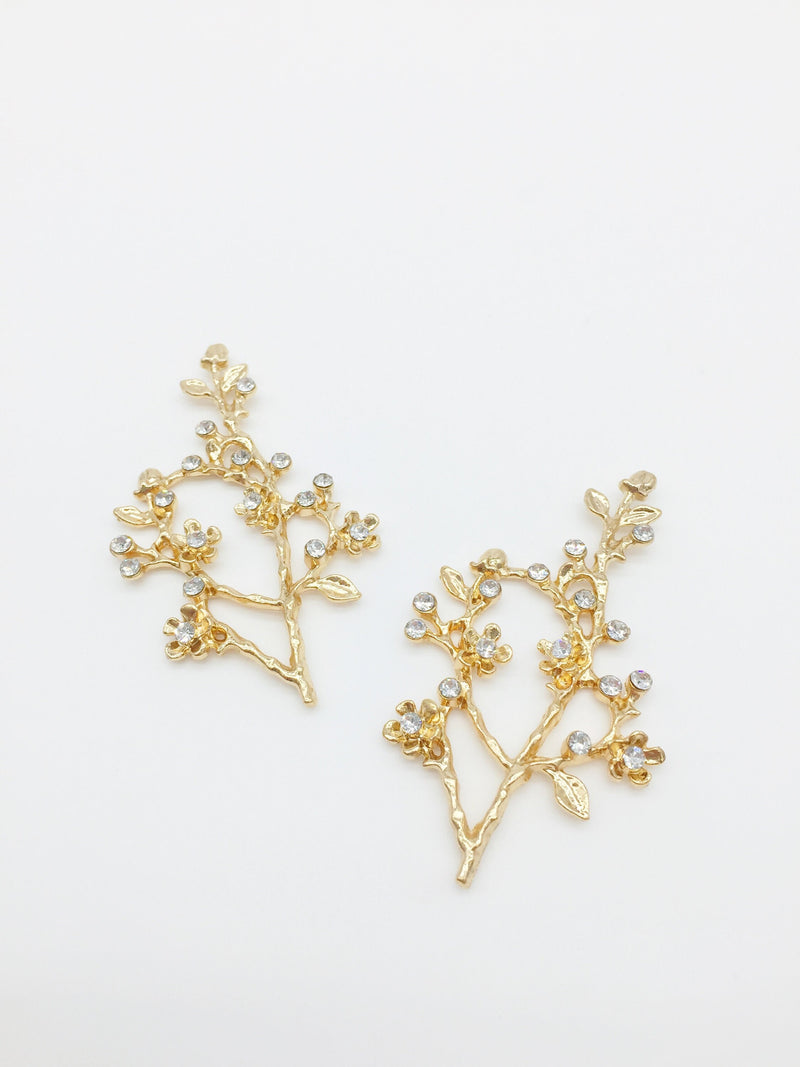 2 x Gold Plated Crystal Blooming Tree Branch Blanks, 65x37mm (0846)