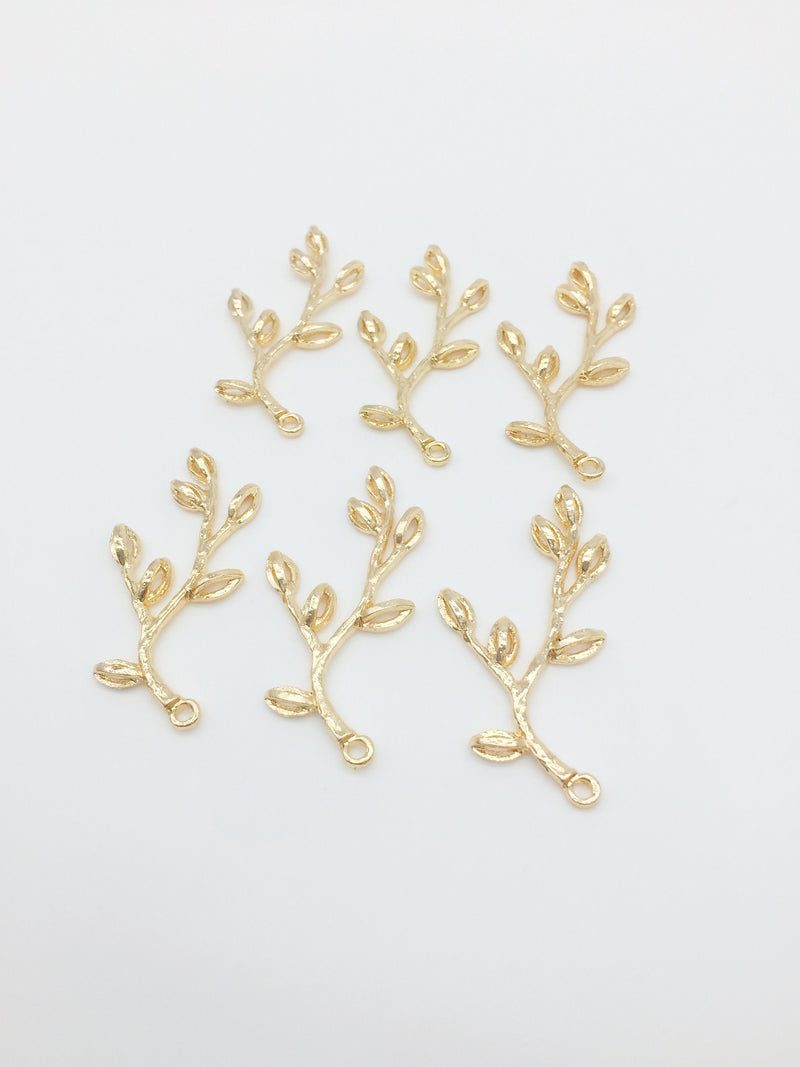 6 x Champagne Gold Leaf Bud Branches, 44x20mm