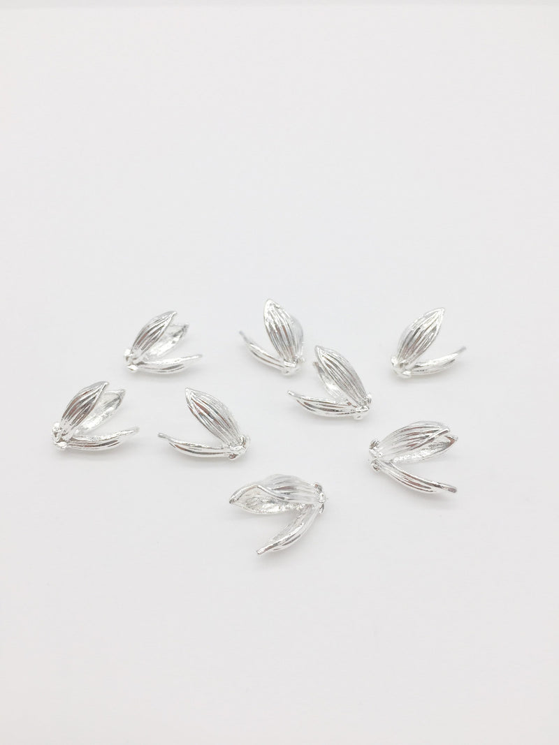 6 x Silver Plated Flower Bud Beads, 15x12mm