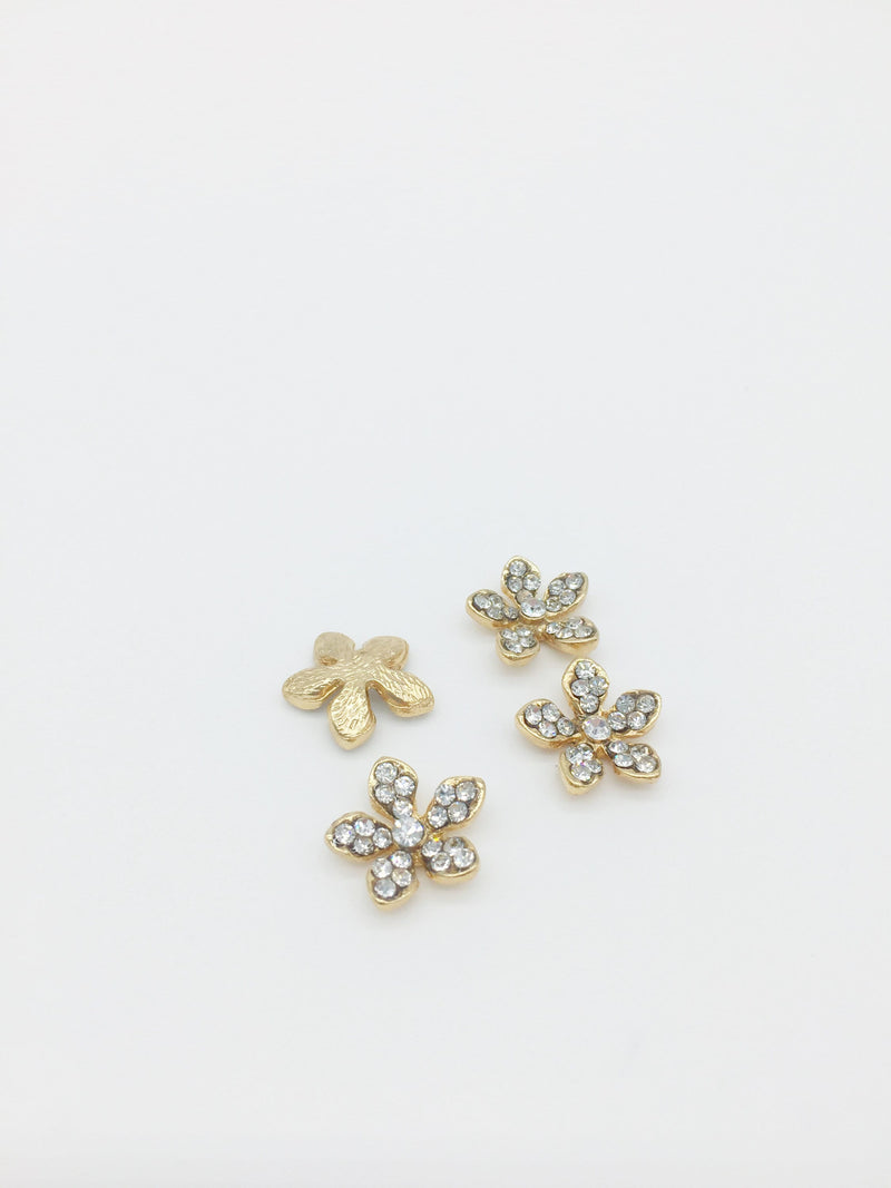 4 x Champagne Gold Crystal Flower Cabochons, 15mm