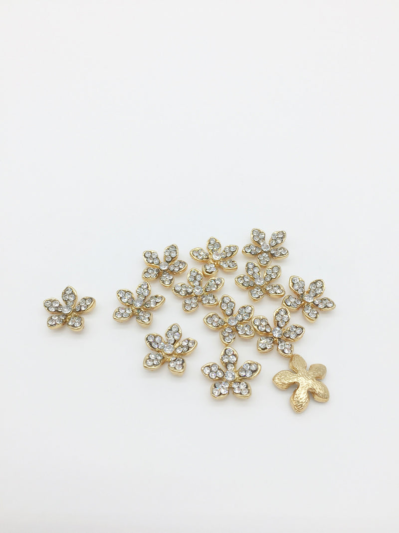 4 x Champagne Gold Crystal Flower Cabochons, 15mm