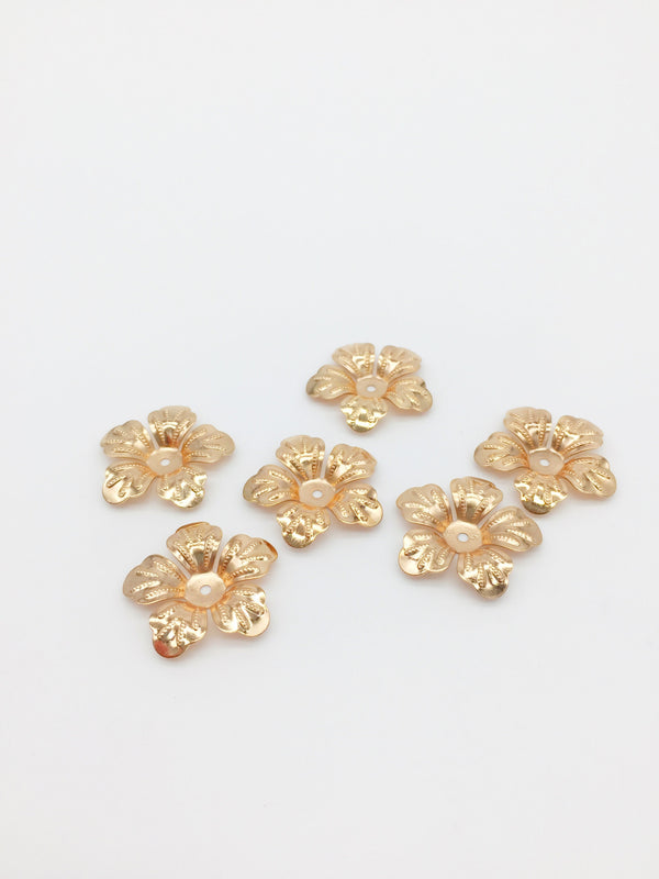 10 x Champagne Gold Metal Flower Bead Caps, 21mm