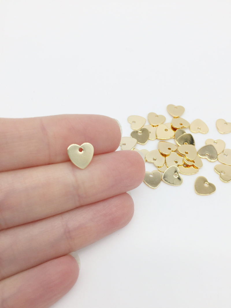 8 x Shiny 18K Gold Plated Flat Heart Charms, 8x8.5mm (0454)