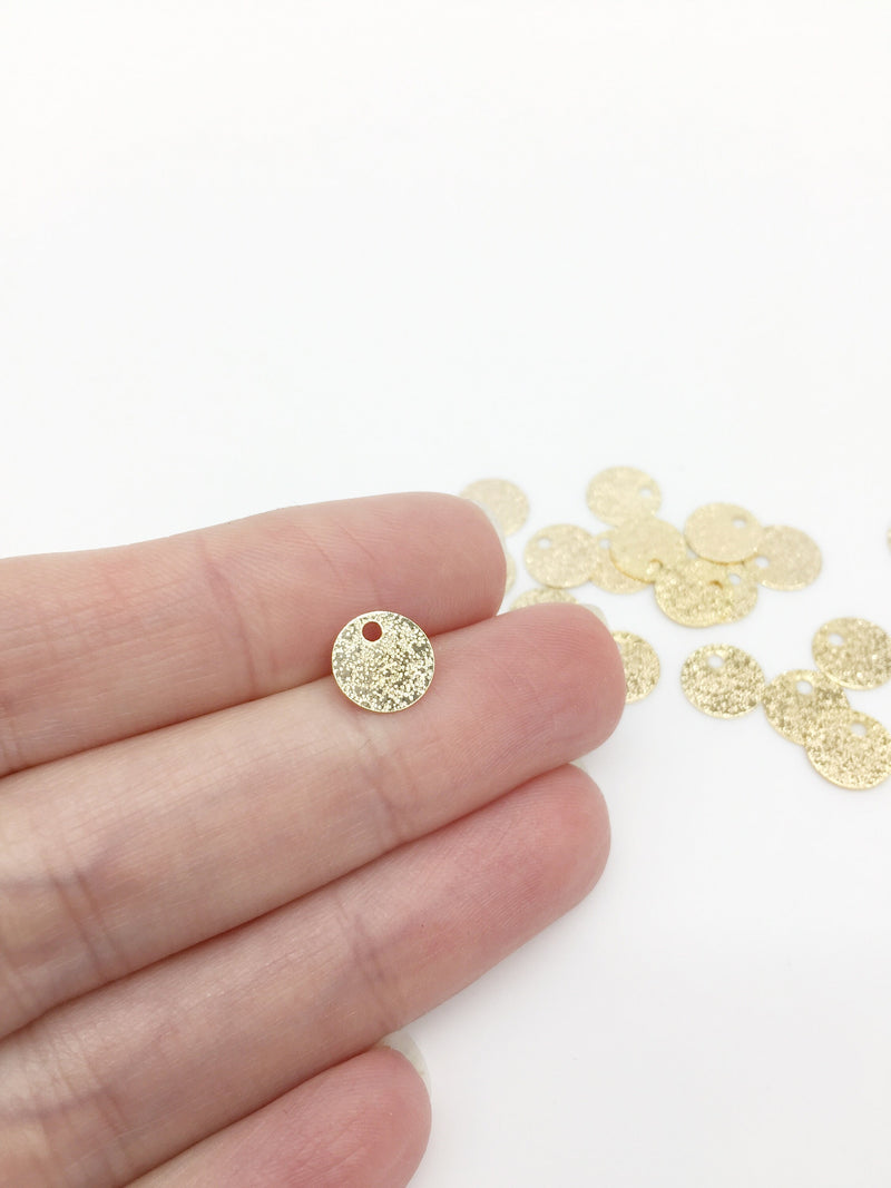 8 x 18K Gold Textured Flat Round Charms, 8mm (0462)