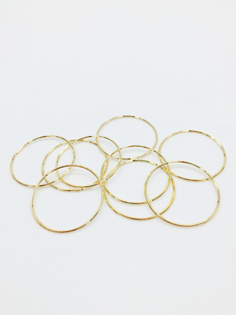 4 x 18K Gold Plated Circle Connectors, 35mm Gold Hoop Links (2448)