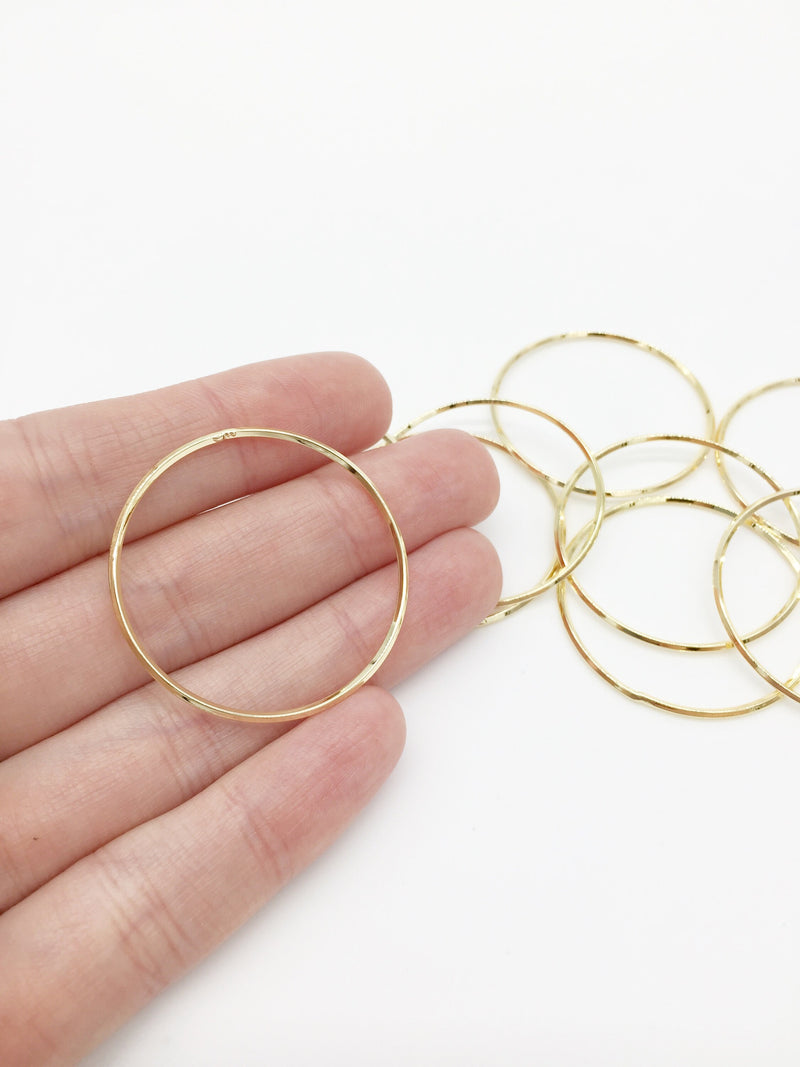 4 x 18K Gold Plated Circle Connectors, 35mm Gold Hoop Links (2448)