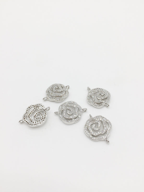 1 x Rhodium Plated Micro Pave Cubic Zirconia Flower Connector, 20x16mm (1183)