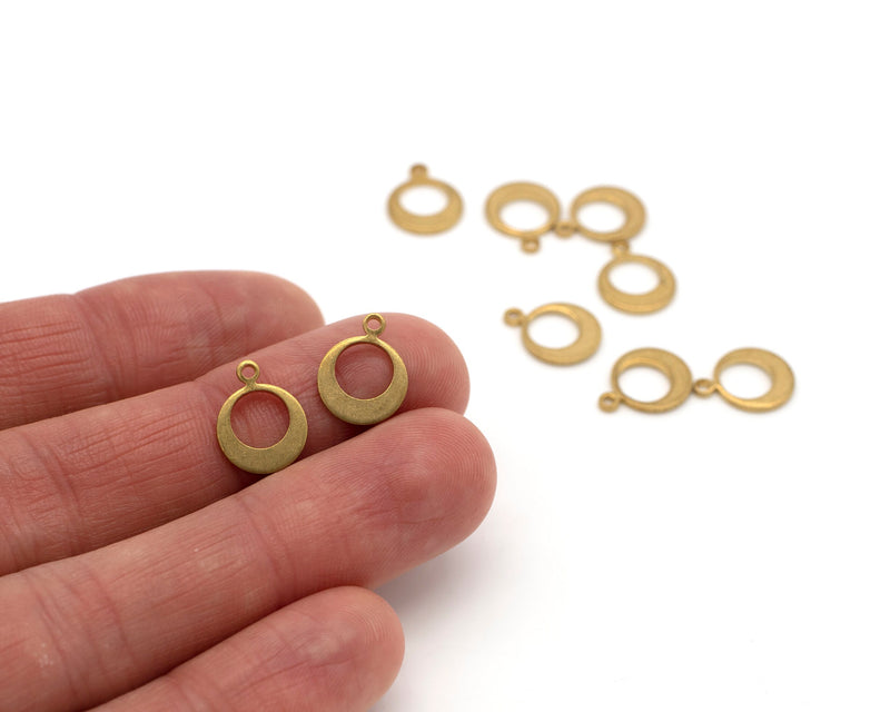 12 x Raw Brass Round Drop Charms, 13x10mm (C0026)