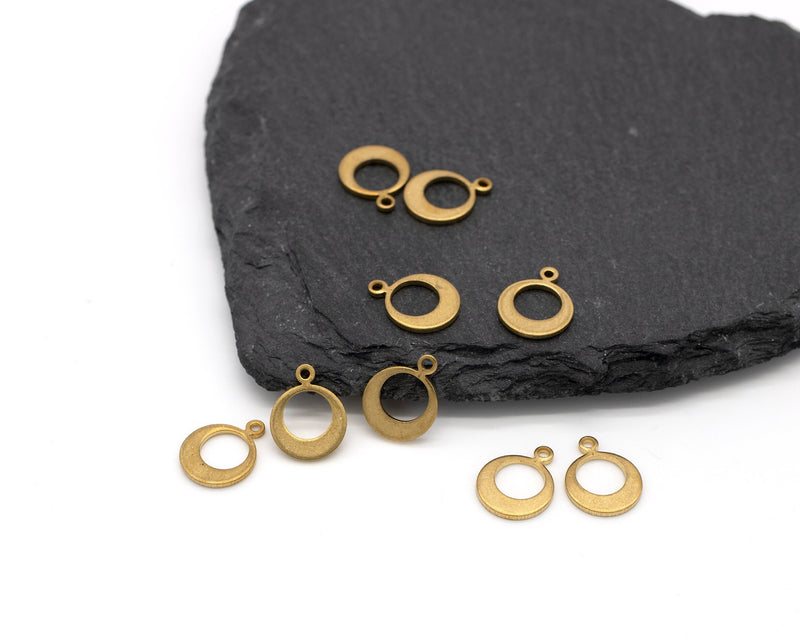 12 x Raw Brass Round Drop Charms, 13x10mm (C0026)