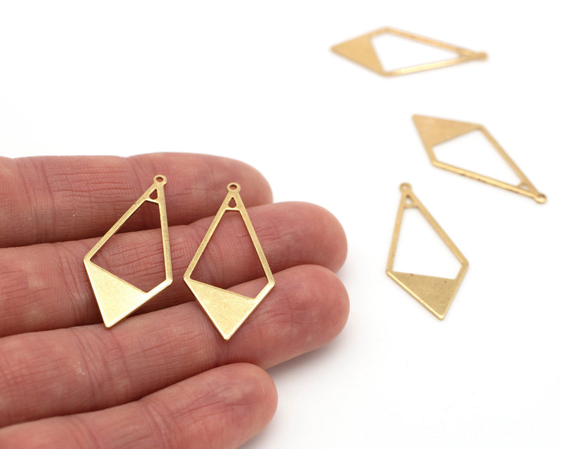 6 x Raw Brass Open Rhombus Pendants, 36x17mm (C0023)