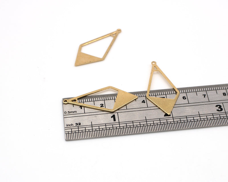 6 x Raw Brass Open Rhombus Pendants, 36x17mm (C0023)