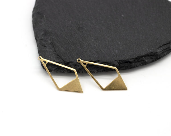 6 x Raw Brass Open Rhombus Pendants, 36x17mm (C0023)