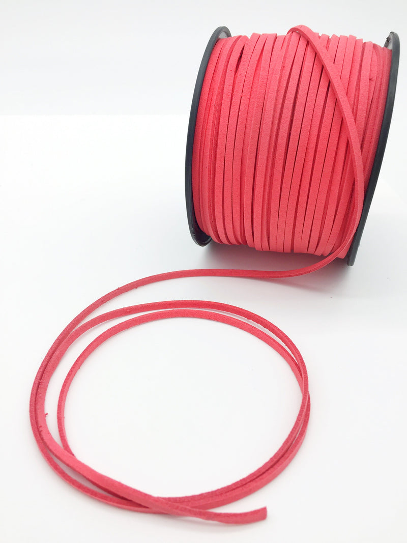 Coral Red Suede Cord, 3x1.5mm  (R1)