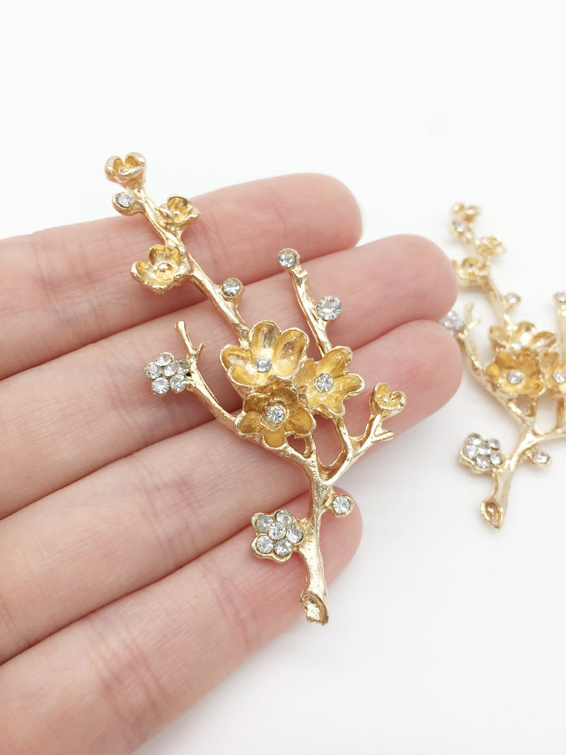 2 x Champagne Gold Blossom Branch Embellishment, 68x28mm