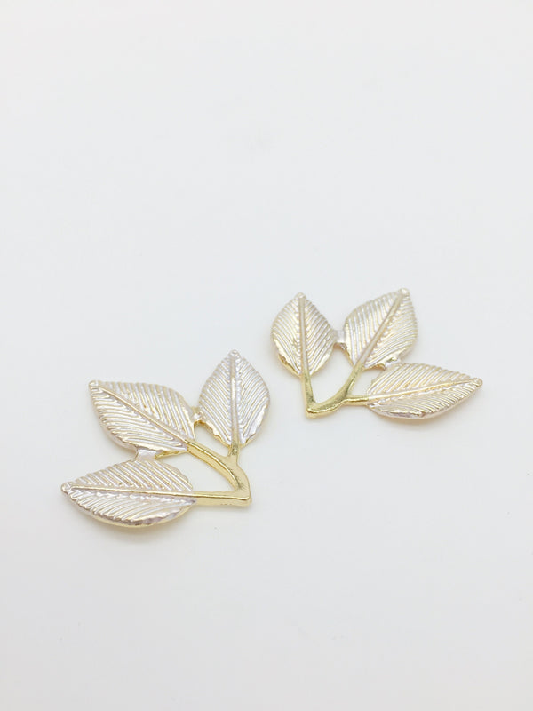 2 x Pearl Enamel Coated Triple Leaf Embellishment, 35x35mm