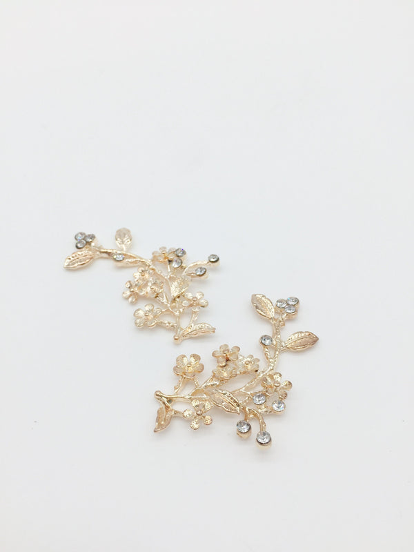 2 x Rose Gold Crystal Flower Branch Charms, 40x25mm