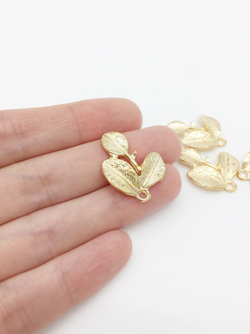 4 x Champagne Gold Metal Orchid Leaf Charms, 25x20mm