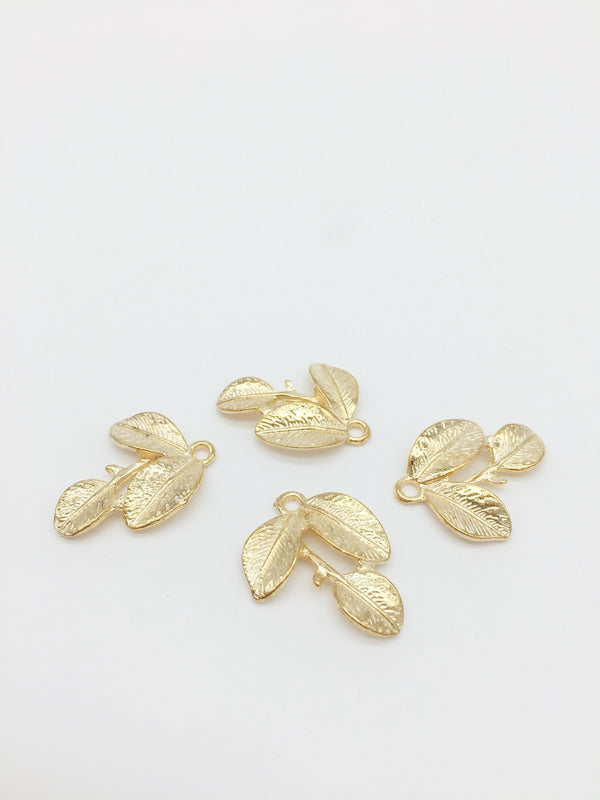 4 x Champagne Gold Metal Orchid Leaf Charms, 25x20mm