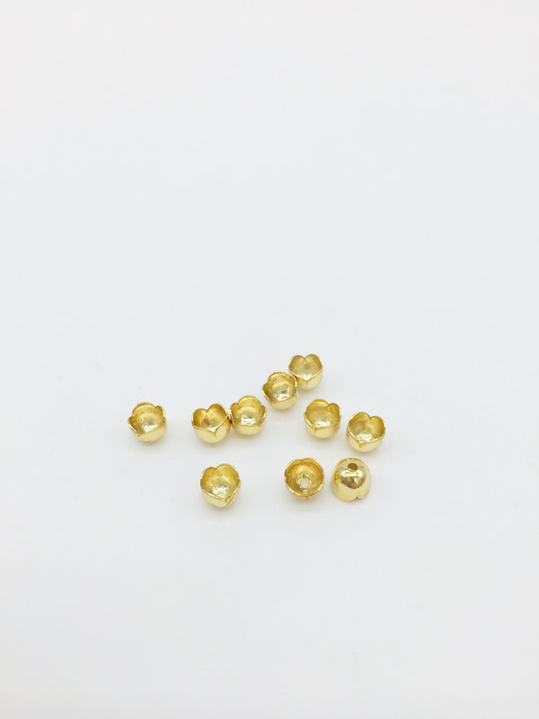 10 x Tiny 18K Gold Plated Bell Flower Bead Caps, 6x5mm (0492)