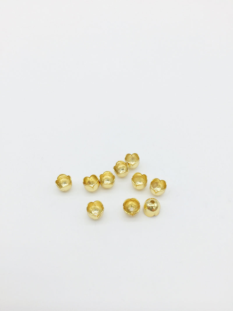 10 x Tiny 18K Gold Plated Bell Flower Bead Caps, 6x5mm (0492)