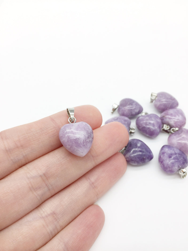 1 x Lilac Jade Puffy Heart Pendant, 19x15mm (0541)