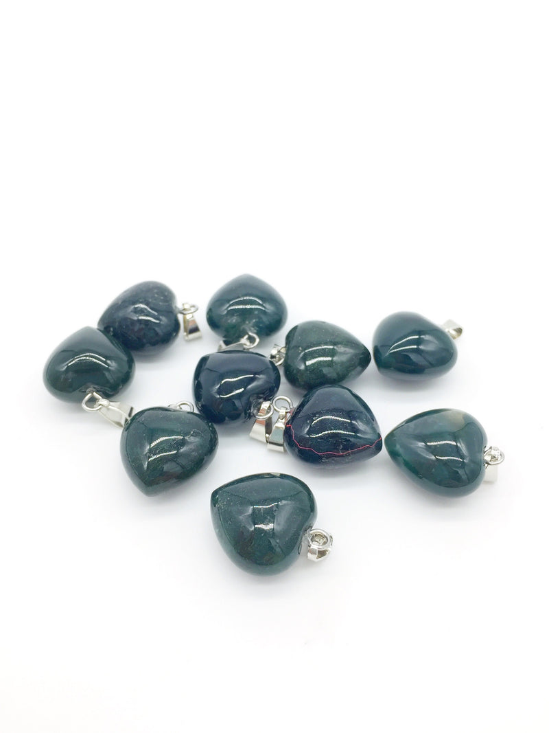 1 x Puffy Heart Moss Agate Pendant,19x15mm Gemstone Heart Charm (0546)