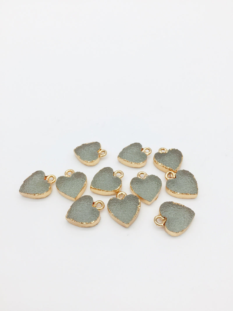 2 x Grey Heart Electroplated Druzy Imitation Charms, 15x12mm (1015)