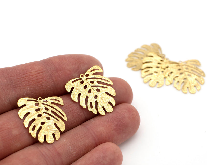 4 x Textured Brass Monstera Leaf Charms, 22x21mm (C0098)